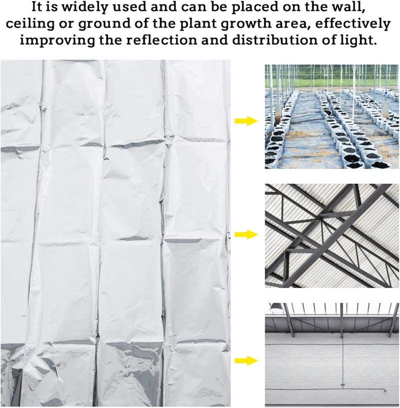 equlup Plant Reflective Film, Plant Growing Reflective Foil 210x120cm/82.68x47.24in Silver Light Reflection Covering Sheets for Greenhouse Light Accessories - Image 4